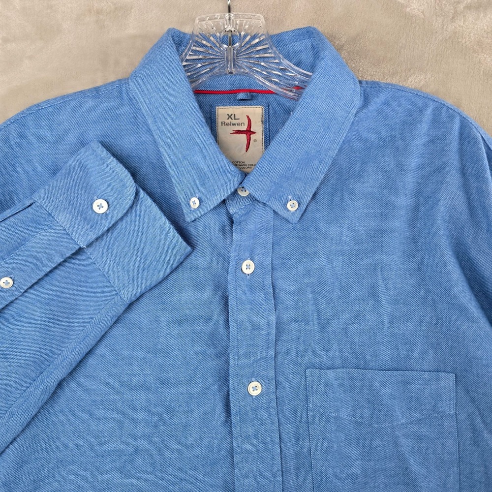 Relwen Button Down Shirt Mens XL Blue Cotton Long Sleeve Oxford Pocket